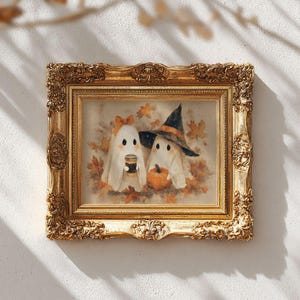 Cottagecore Ghost Coffee Halloween Print - Kitschy Autumn Kitchen Printable, Spooky Season Party Decor