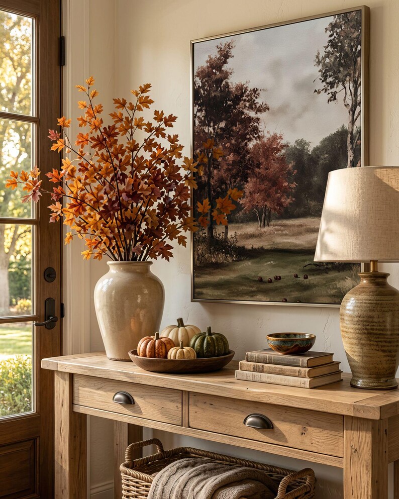 Apple Orchard Fall Landscape Print - Vintage Farmhouse Autumn Wall Art, Cottagecore Harvest Printable