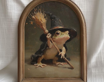 Vintage Witch Toad Print - Cottagecore Halloween Witchy Printable, Whimsical Rustic Fall Digital Download