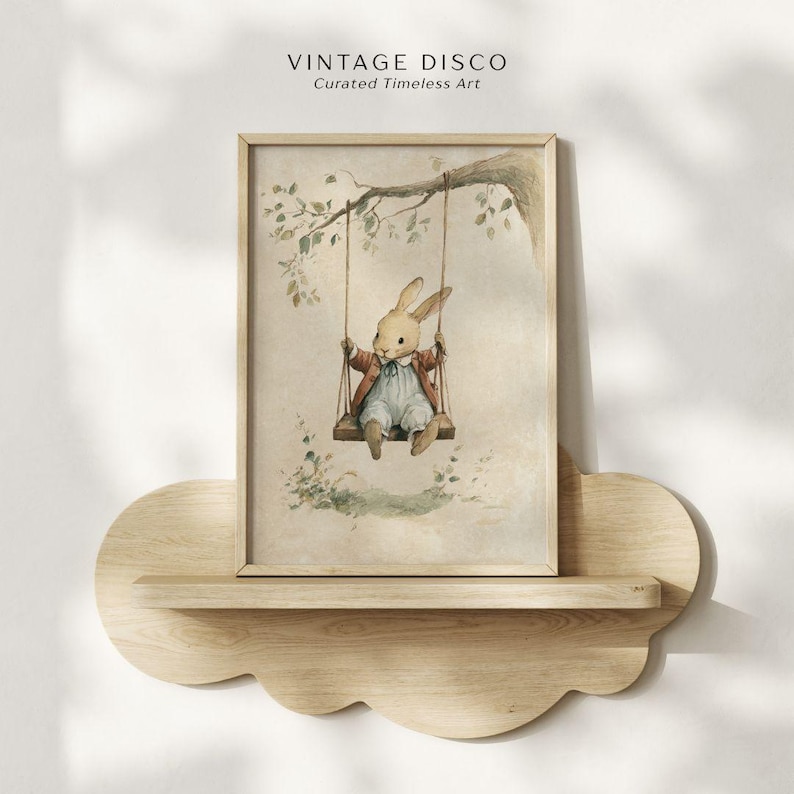 Cottagecore Bunny Rabbit Nursery Print - Vintage Neutral Storybook ...