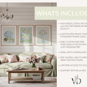 Pastel Pink Blue & Green Watercolor Hydrangeas Set - Preppy Grandmillenial Floral College Dorm Prints