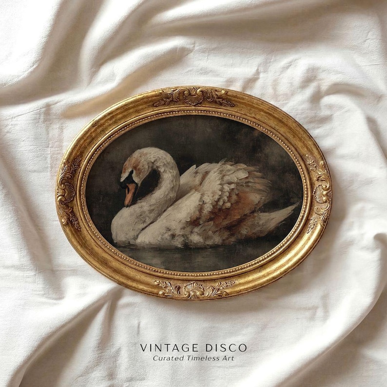 Moody Dark Academia Swan Print -  Rustic French Country Farmhouse Printable, Cottagecore Classic Bird Art