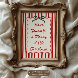 Retro Merry Christmas Print - Vintage Grandmillenial Holiday Art, Printable Holiday Hosting Decor, Preppy Poster