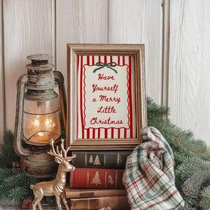 Retro Merry Christmas Print - Vintage Grandmillenial Holiday Art, Printable Holiday Hosting Decor, Preppy Poster