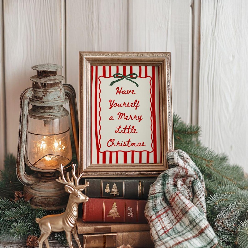 Retro Merry Christmas Print - Vintage Grandmillenial Holiday Art, Printable Holiday Hosting Decor, Preppy Poster