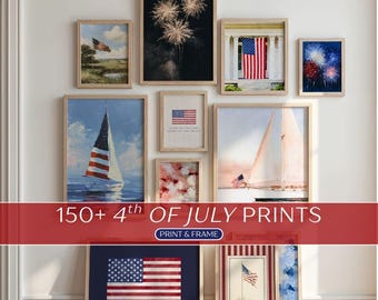 4th of July Gallery Wall Set - Independence Day Prints, Coastal Americana Patriotic Summer Art
