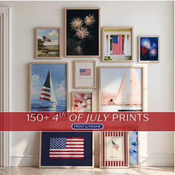 4th of July Gallery Wall Set - Independence Day Prints, Coastal Americana Patriotic Summer Art