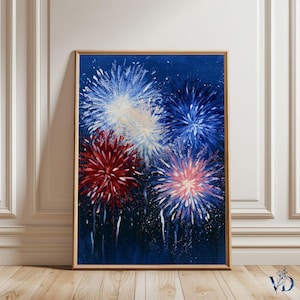 Independence Day Fireworks Art Print - Colorful Patriotic 4th of July Decor, Festive Summer Printable