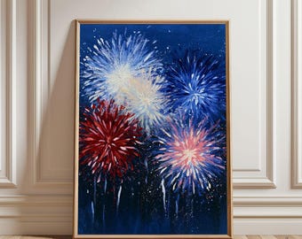 Independence Day Fireworks Art Print - Colorful Patriotic 4th of July Decor, Festive Summer Printable