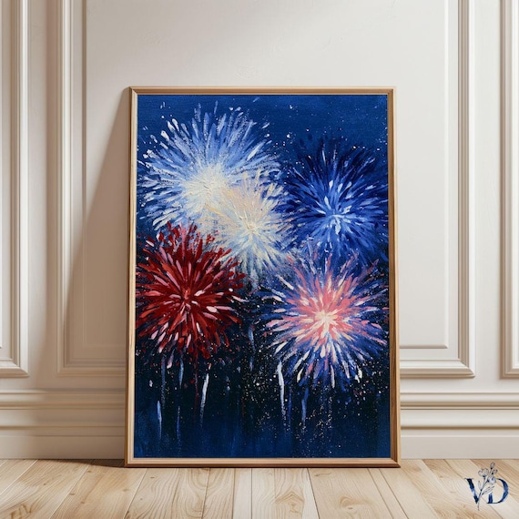 Independence Day Fireworks Art Print - Colorful Patriotic 4th of July Decor, Festive Summer Printable