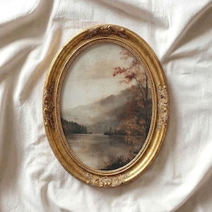 Vintage Autumn Lake Landscape - Printable Fall Wall Art, Muted Rustic Farmhouse Decor