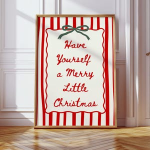 Retro Merry Christmas Print - Vintage Grandmillenial Holiday Decor, Trendy Preppy Coquette Wall Art