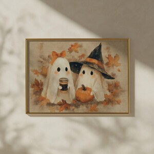 Cottagecore Ghost Coffee Halloween Print - Kitschy Autumn Kitchen Printable, Spooky Season Party Decor