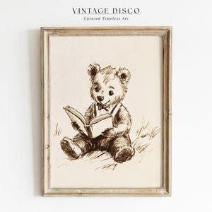 Vintage Bear Sketch Nursery Wall Art, Neutral Woodland Animal Print, Storybook Teddy Print, Kids Playroom Decor, Cottagecore Nursery Print