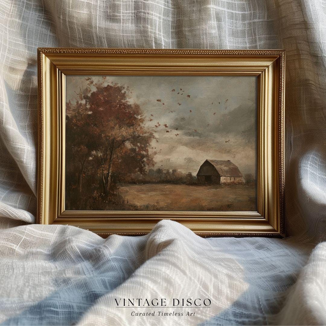 Moody Autumn Barn Landscape Print - Vintage Fall Farmhouse Wall Art ...