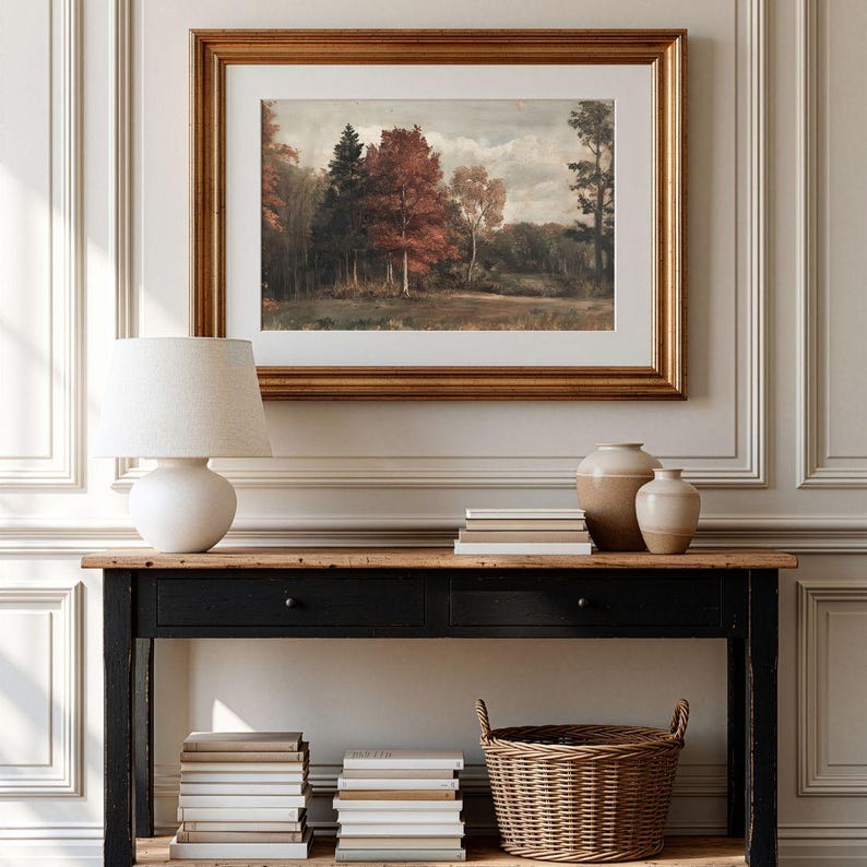Vintage Fall Landscape Print - Rustic Autumn Farmhouse Decor, Moody ...