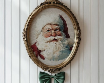 Vintage kerstman schilderij print - charmante kerstkunst aan de muur, klassiek traditioneel vakantiedecor