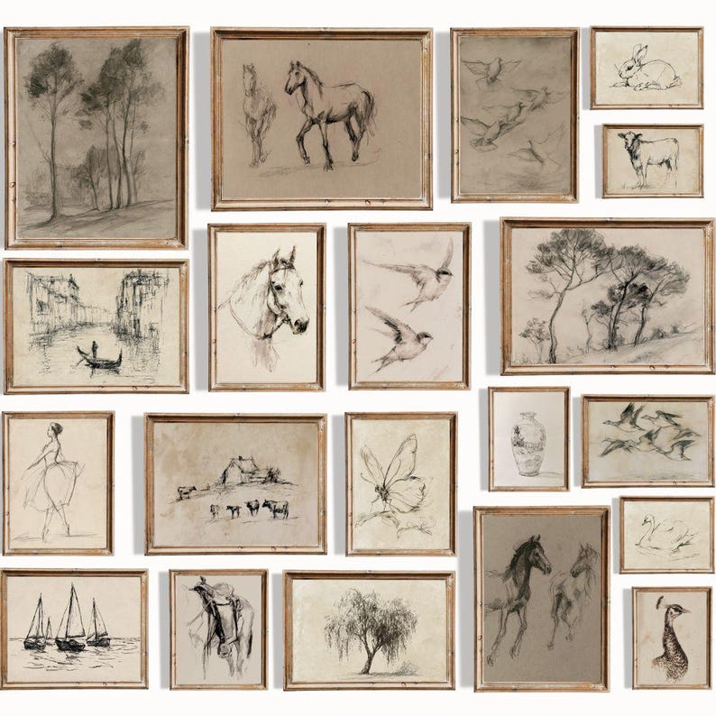 200+ Minimalist Sketch Art Prints - Neutral Gallery Wall Printables, Line Drawing Bundle, Scandinavian Decor