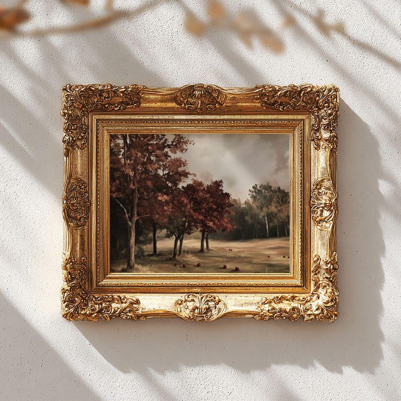 Rustic Fall Apple Orchard Print - Vintage Autumn Landscape, Moody French Country Farmhouse Printable