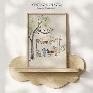 Woodland Market Kinderzimmer Druck - Märchenbuch Baby Tier Skizze Wandkunst, Vintage Bär & Maus Zeichnung, druckbare skurrile Kinderzimmer Zeichnung