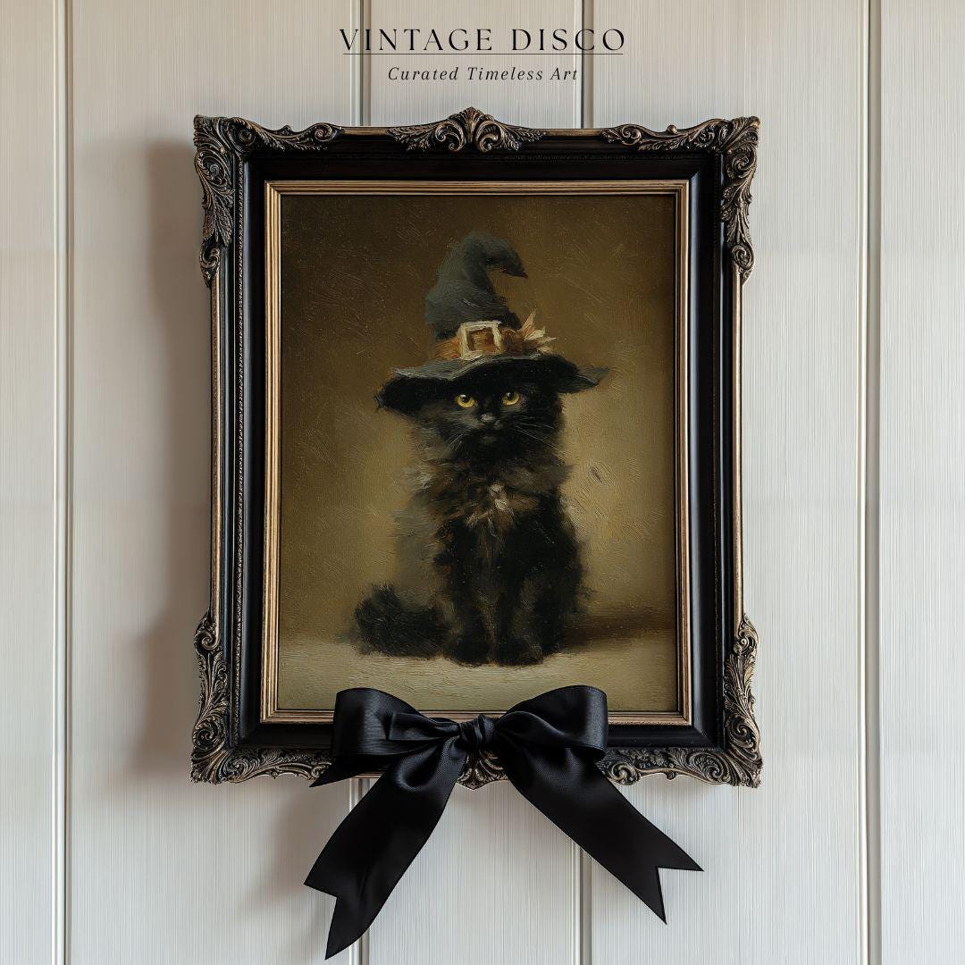 Vintage Black Cat Witch Print - Gothic Cottagecore Halloween Printable ...