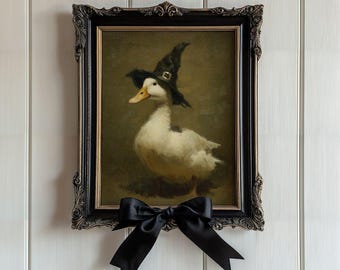 Vintage Goose Witch Print - Gothic Cottagecore Halloween Decor, Spooky Duck Fall Printable