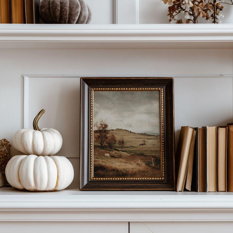 Rustic Countryside Fall Landscape Print - Vintage Farmhouse Autumn Decor, Cozy Moody Cottagecore Pastoral Printable