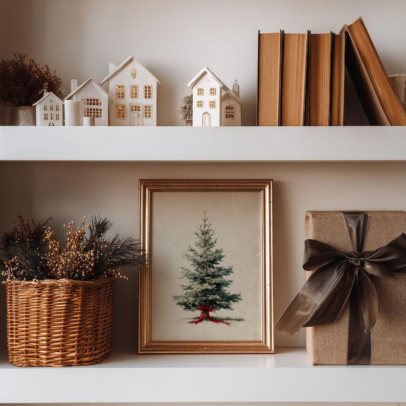Heritage Style Christmas Tree Print - Classic Traditional Holiday Decor, Old World Vintage Winter Artwork
