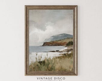 Stimmungsvoller Küstenfelsen-Druck - Cottagecore Seaside Mountains Gemälde, Nautische Strand Hausdekor, maritimes Kunstwerk