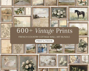 600+ French Country Gallery Wall Art Set - Vintage Farmhouse Print Bundle, European Countryside Decor
