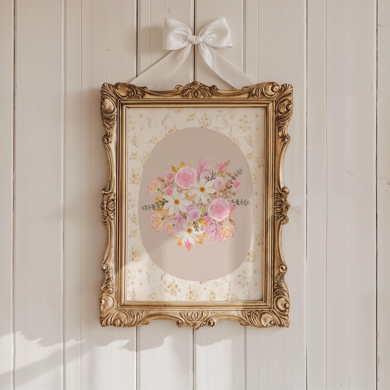 Vintage Floral Wall Print, Cottagecore Decor, Light Academia Printable Wall Art, Coquette Wall Art, Preppy Wall Art, Nursery & Kitchen Art
