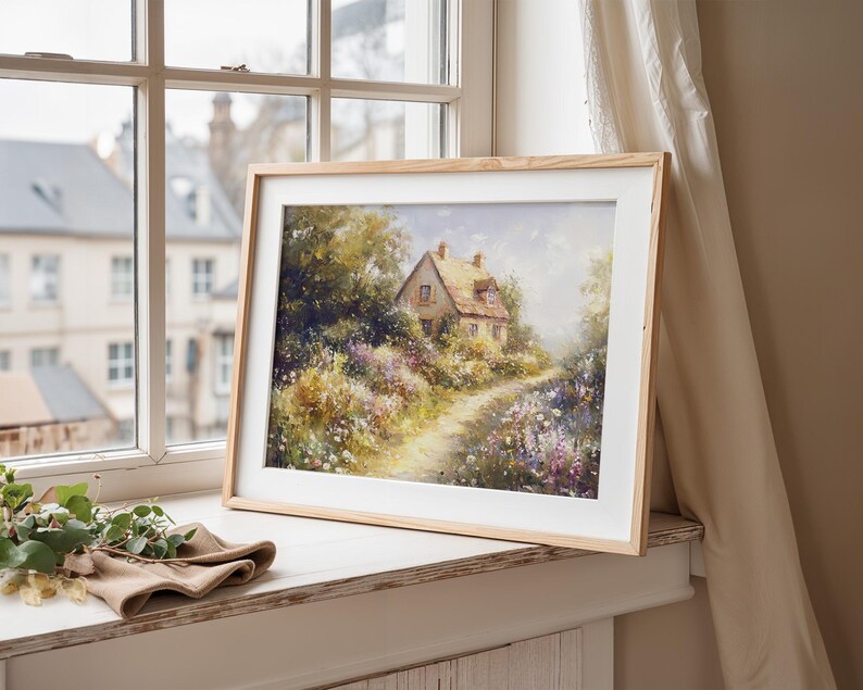 Printable Cottage Garden Wall Art, Spring Landscape Painting, Cottagecore Wall Art, Farmhouse Print, Digital Download Nancy Meyers Aesthetic