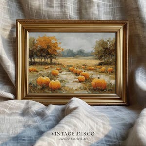 Vintage Pumpkin Patch Fall Art Print - Halloween Wall Art Printable, Rustic Farmhouse Decor, Autumn Landscape Painting, Countryside Harvest
