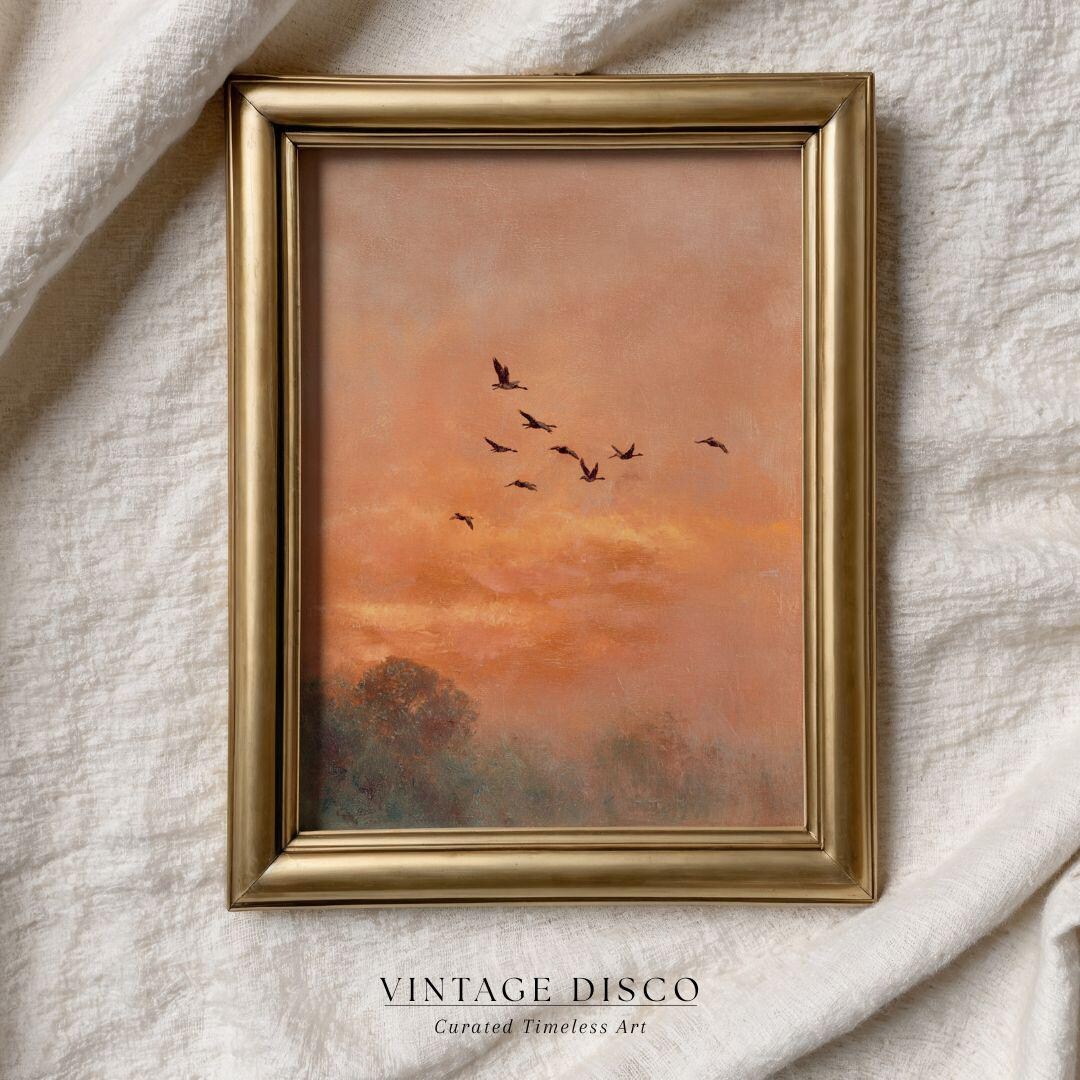 Rustic Fall Sunset Print - Cottagecore Farmhouse Autumn Bird Landscape ...