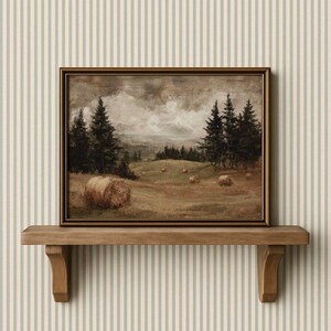 Rustic Fall Pastoral Landscape Print - Vintage Autumn Country Farmhouse Printable, Muted Cottagecore Nature Decor