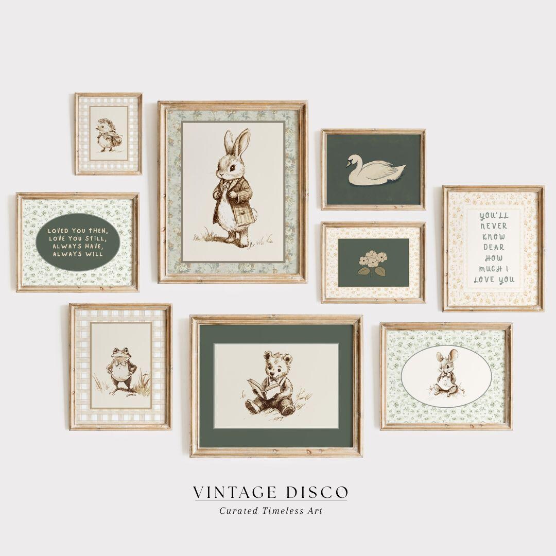 Vintage Nursery Gallery Wall Art Set - Neutral Woodland Forest Animal ...
