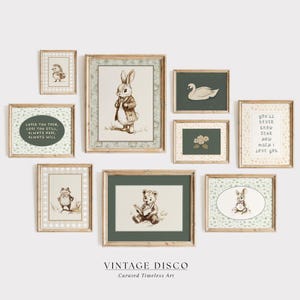 Vintage Nursery Gallery Wall Art Set - Neutral Woodland Forest Animal Kid's Playroom Decor
