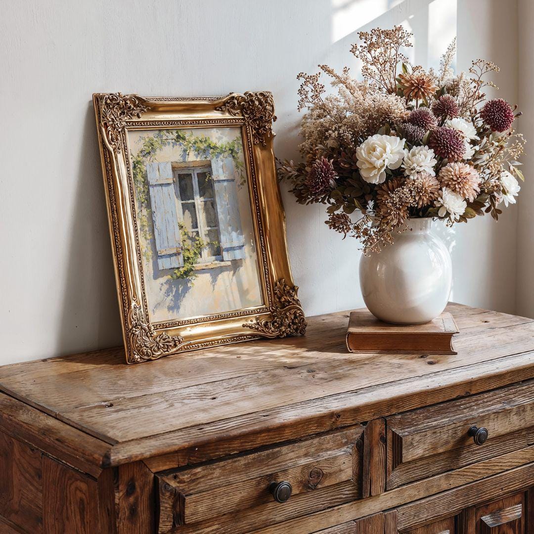 French Country Shutter Window Print - Vintage Mediterranean