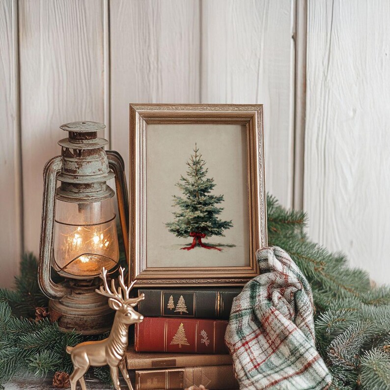 Heritage Style Christmas Tree Print - Classic Traditional Holiday Decor, Old World Vintage Winter Artwork