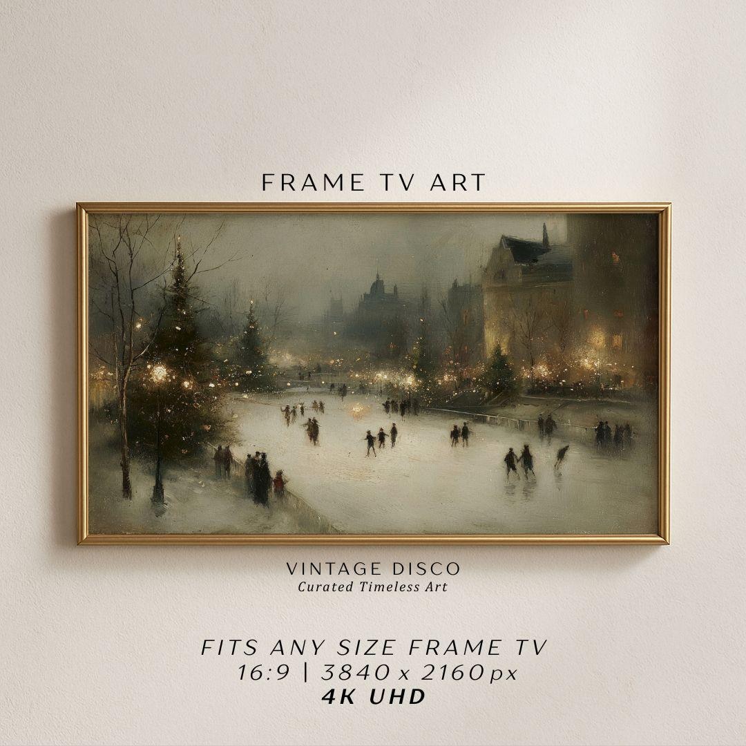 Moody Christmas Ice Skating Rink Frame TV Art, Old-world Victorian ...