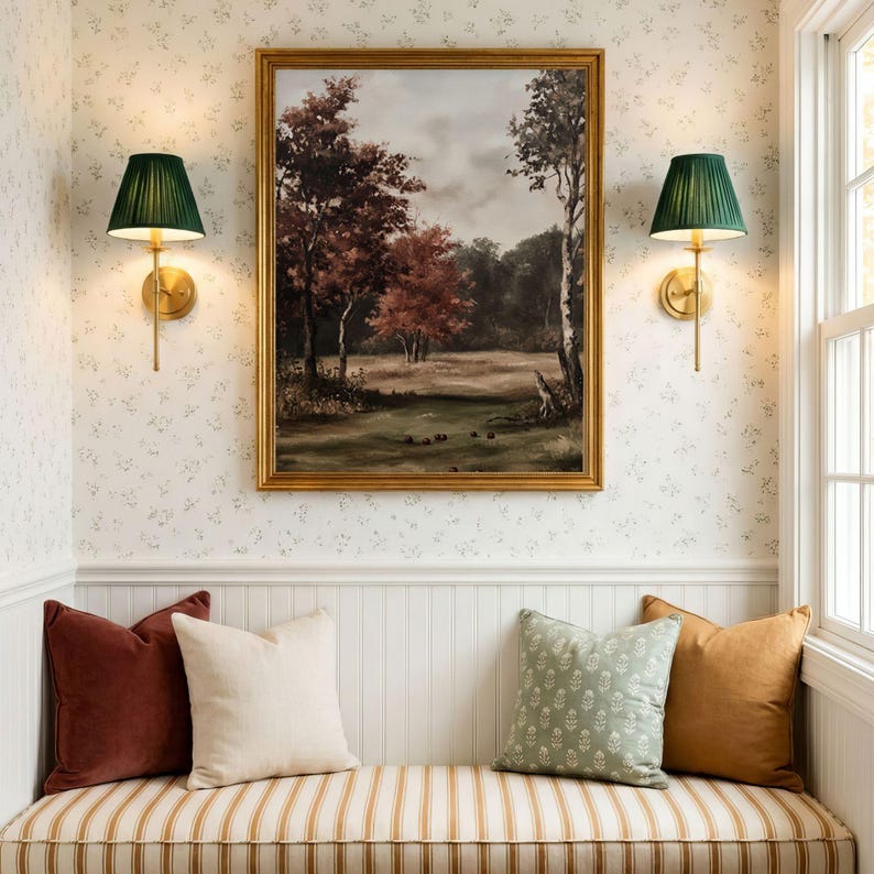 Apple Orchard Fall Landscape Print - Vintage Farmhouse Autumn Wall Art, Cottagecore Harvest Printable