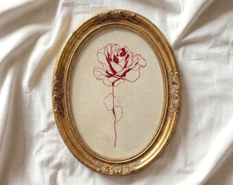 Impresión minimalista de boceto de rosa de San Valentín: decoración coqueta para San Valentín, elegante dibujo floral de líneas estilo cottagecore