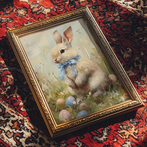 Vintage Easter Bunny Painting, Cottagecore Easter Painting, Light Academia Wall Art,  Printable Cute Rabbit, Neutral Spring Easter Decor