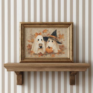 Cottagecore Ghost Coffee Halloween Print - Kitschy Autumn Kitchen Printable, Spooky Season Party Decor