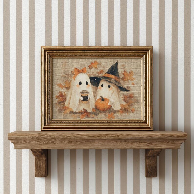 Cottagecore Ghost Coffee Halloween Print - Kitschy Autumn Kitchen Printable, Spooky Season Party Decor