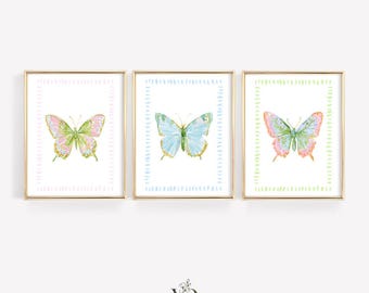 Buntes Schmetterlings-Kunstdruck-Set (3-teilig) – Verspielte Pastellfarben fürs Mädchenzimmer