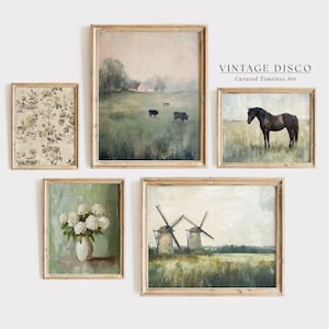 French Country Farmhouse Gallery Wall Art Set: vintage landschapsprints (digitale download)