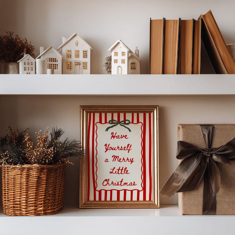 Retro Merry Christmas Print - Vintage Grandmillenial Holiday Art, Printable Holiday Hosting Decor, Preppy Poster