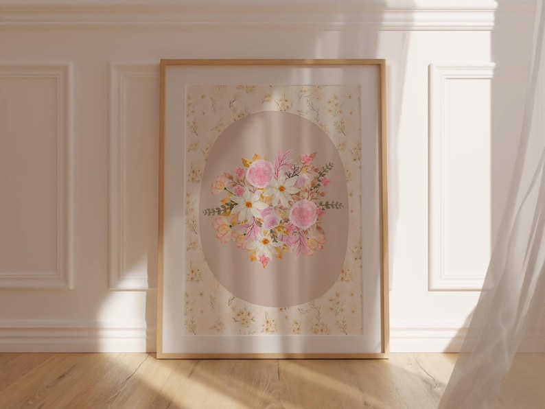 Vintage Floral Wall Print, Cottagecore Decor, Light Academia Printable Wall Art, Coquette Wall Art, Preppy Wall Art, Nursery & Kitchen Art