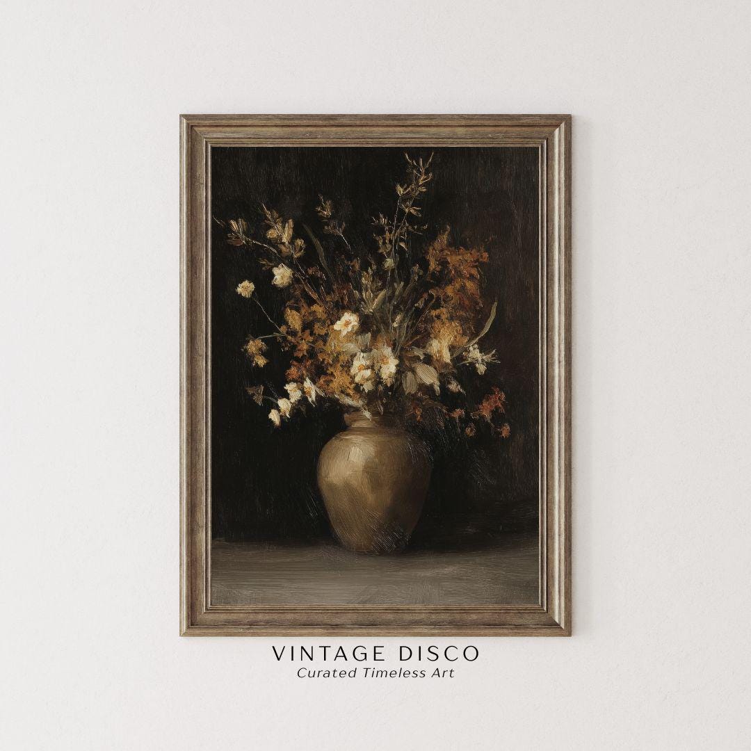 Moody Dark Academia Fall Floral Wall Art Print - Vintage Autumn ...
